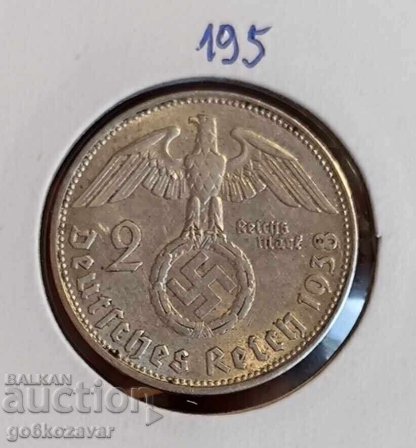 Germany Third Reich 2 Marks 1938 Silver!