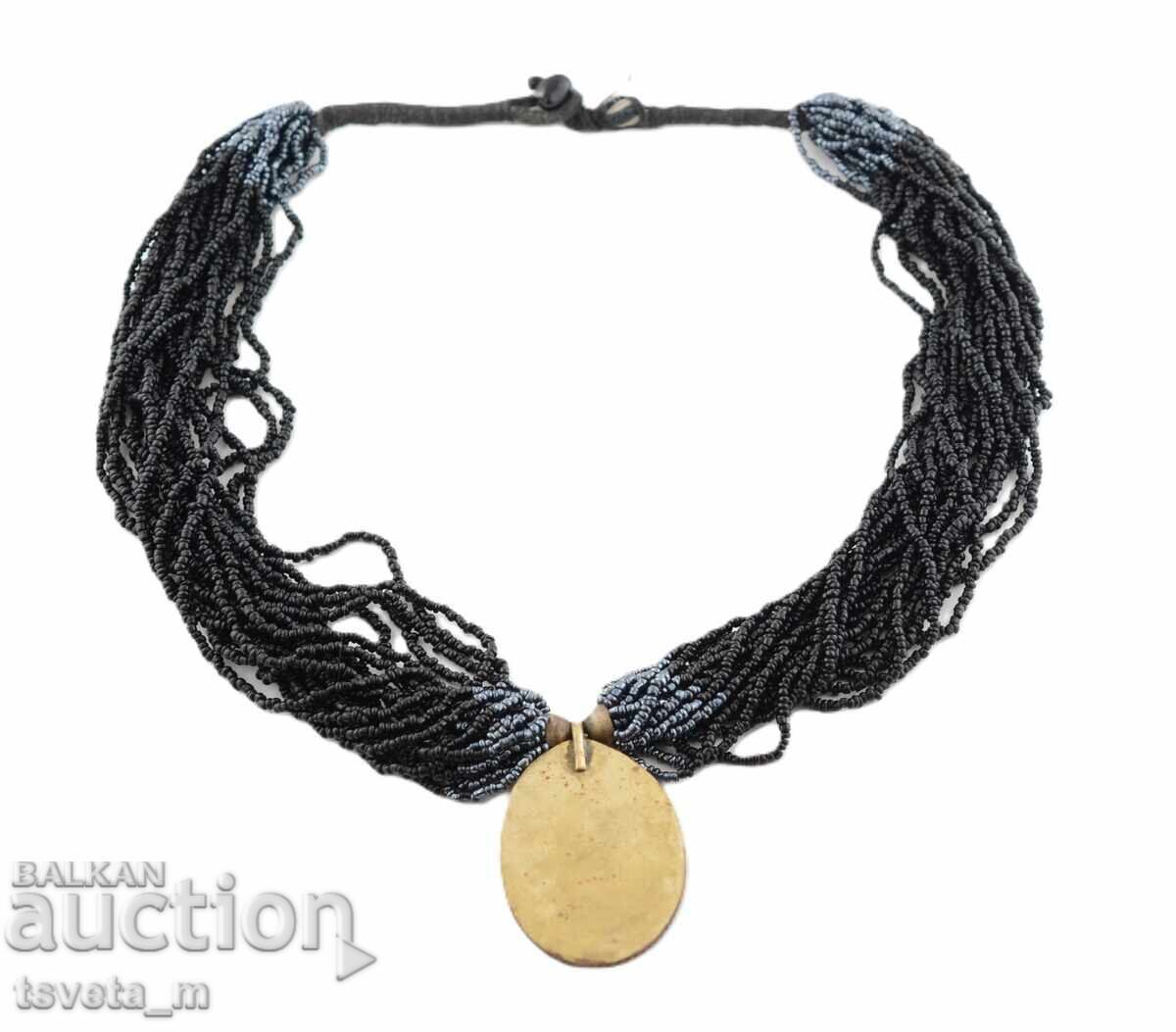 Auction  Beaded Necklace Pendant Bronze Mother-of-Pearl