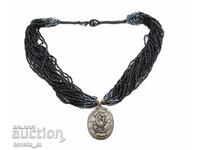 Beaded Necklace Pendant Bronze Mother-of-Pearl