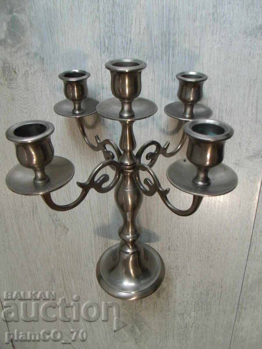 №*8066 παλιό μεταλλικό κηροπήγιο με πέντε θέσεις για κεριά - 5