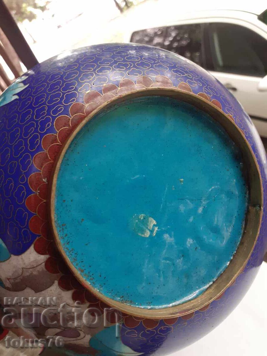 Παράδοση Μεγάλο παλιό βάζο Cloisonné - μπρούτζος