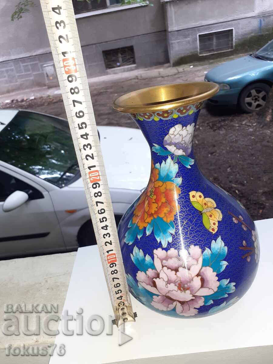 Μεγάλο παλιό βάζο Cloisonné - μπρούτζος - 7