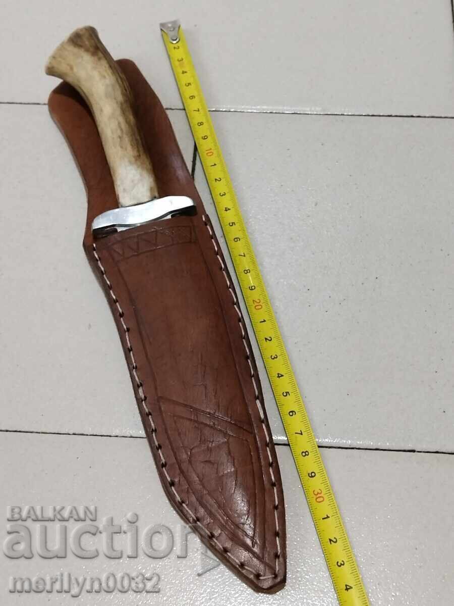 Ловен нож с кания, дръжка от еленов рог кръст - 5