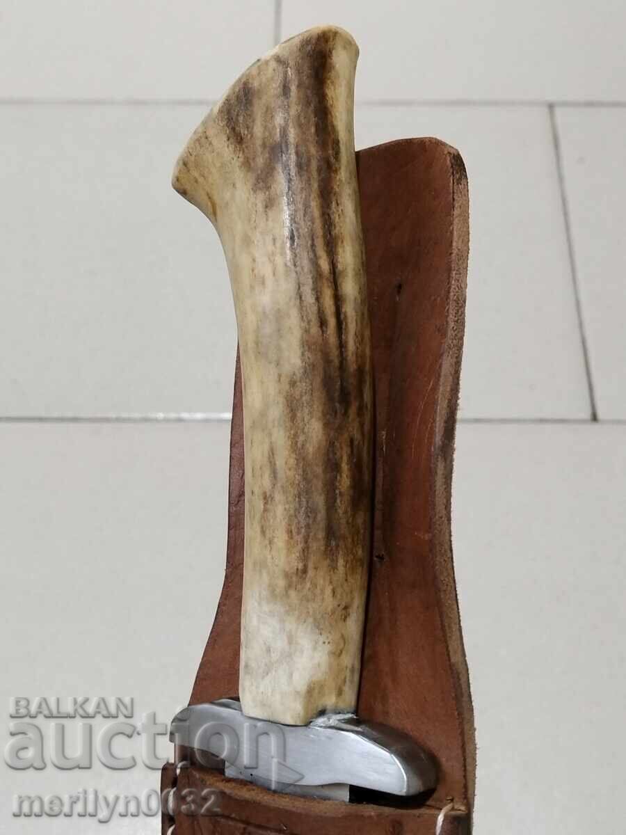 Ловен нож с кания, дръжка от еленов рог кръст - 6