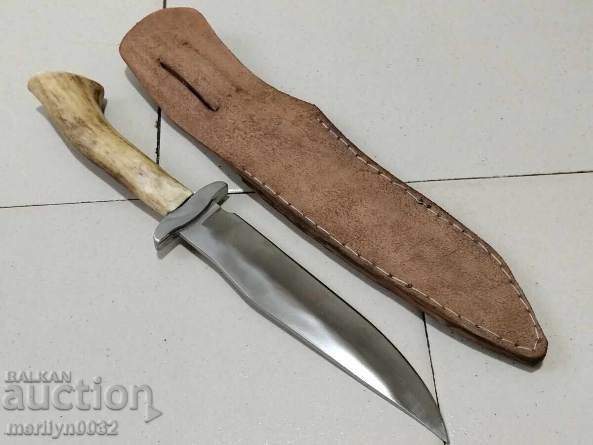 Ловен нож с кания, дръжка от еленов рог кръст - 7