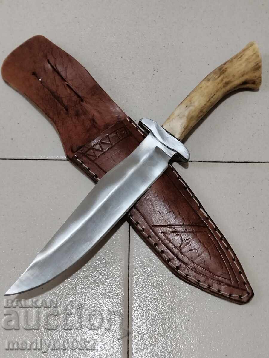 Ловен нож с кания, дръжка от еленов рог кръст