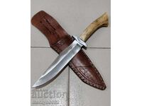 Cuțit de vânătoare cu teacă, mâner din corn de cerb, cruce