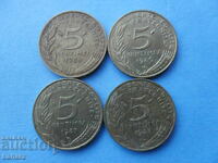 5 centimes 1985, 1986, 1987, 1988 France