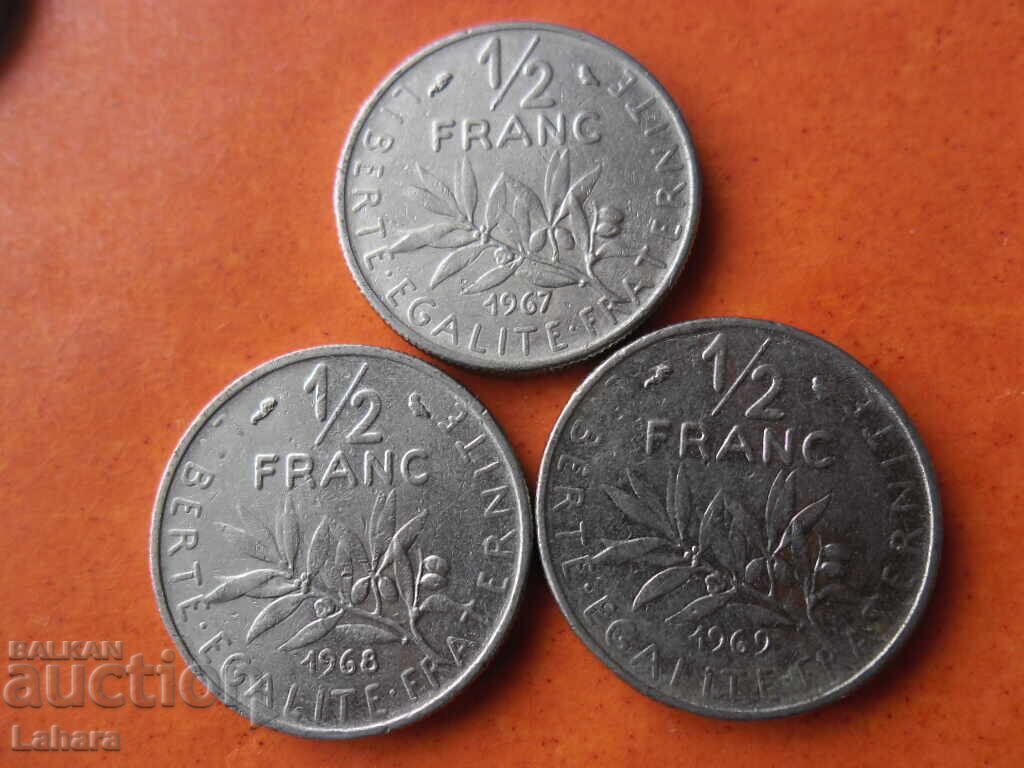 1/2 франк 1967 , 1968 , 1969 г. Франция 1/2 франк 1967 , 1968 , 1969 г. Франция
