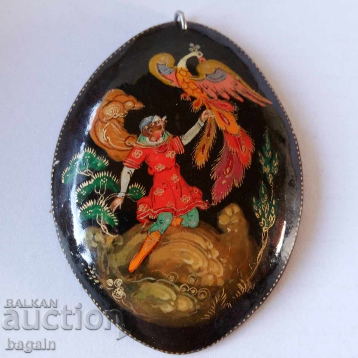 Russian pendant. Lacquer painting