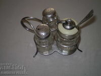 Vintage glass bottles marked ABS 9 spices, silvered