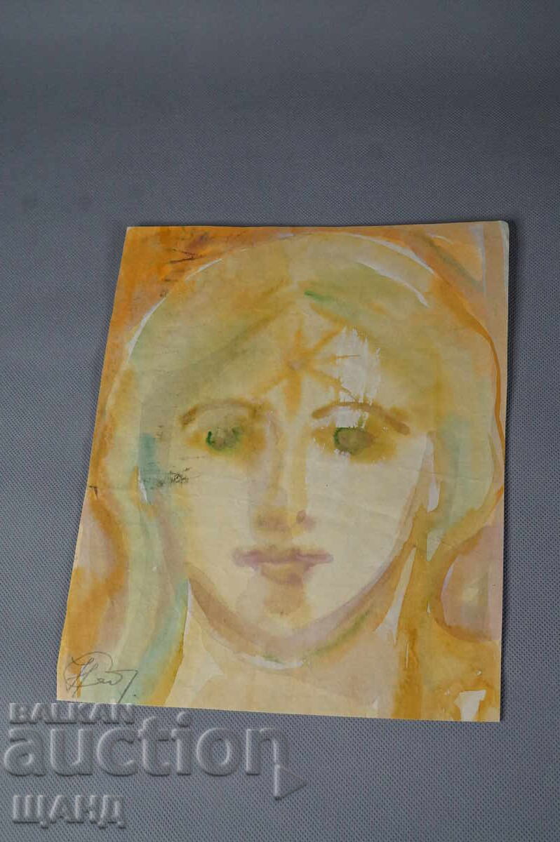 Стара Майсторска рисунка картина акварел портрет момиче
