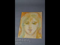 Παλιά αριστοτεχνική ζωγραφιά, ακουαρέλα, πορτρέτο κοριτσιού