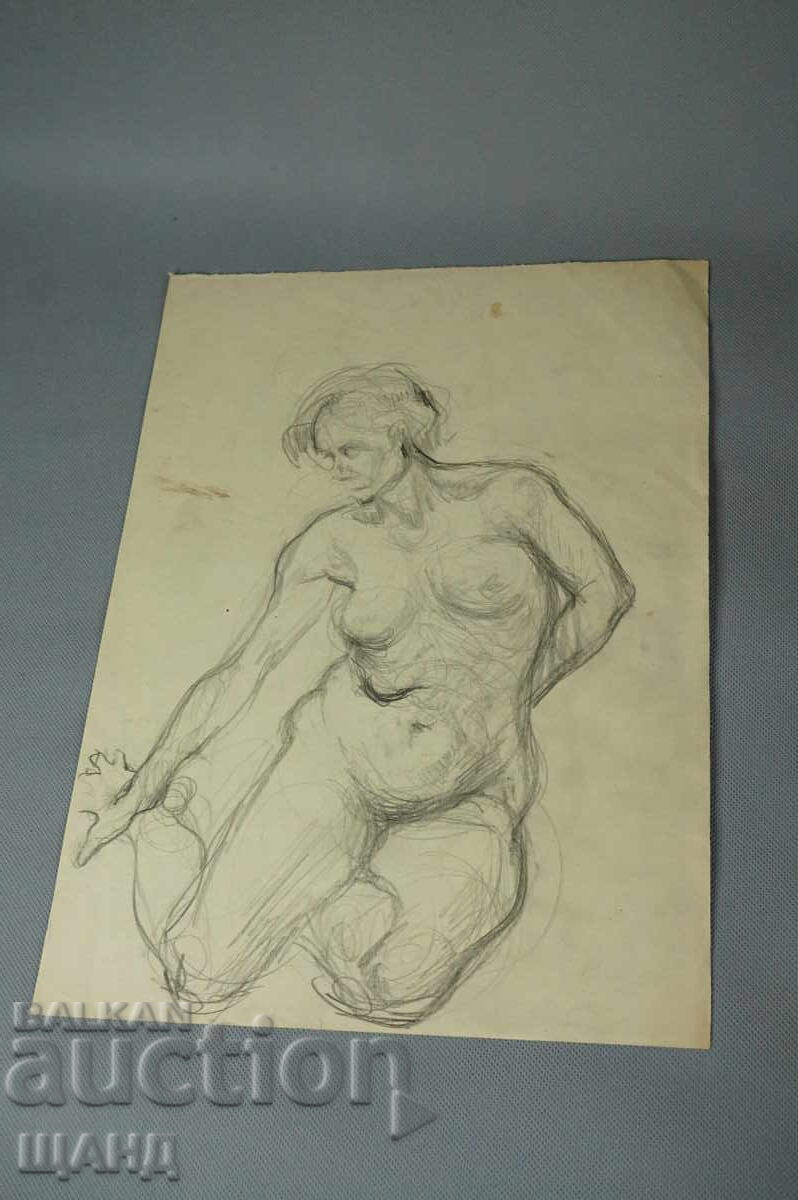 Old Master drawing pencil erotic nude female body