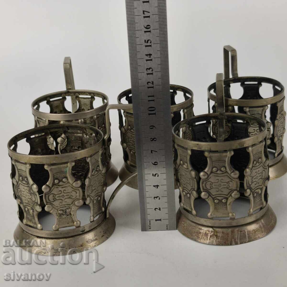 Стар комплект от 5 подстакани стакани сервиз СССР #5947 - 6