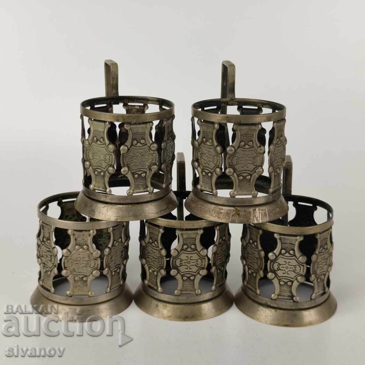 Стар комплект от 5 подстакани стакани сервиз СССР #5947