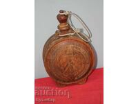 Old unique wooden carved flask bottle