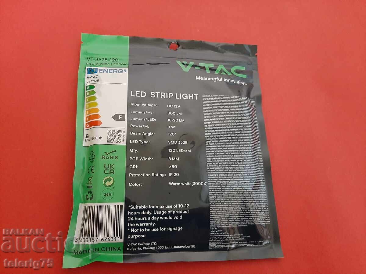 LED Strip V-TAC - 8W/m, 12V, 3000K, 800lm with price 15.00 BGN | € 7.67