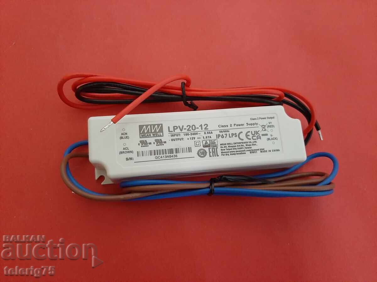 Захранване MW ,LPV-20-12 за LED ленти 20W,1.67A,12V,IP67 Захранване MW ,LPV-20-12 за LED ленти 20W,1.67A,12V,IP67