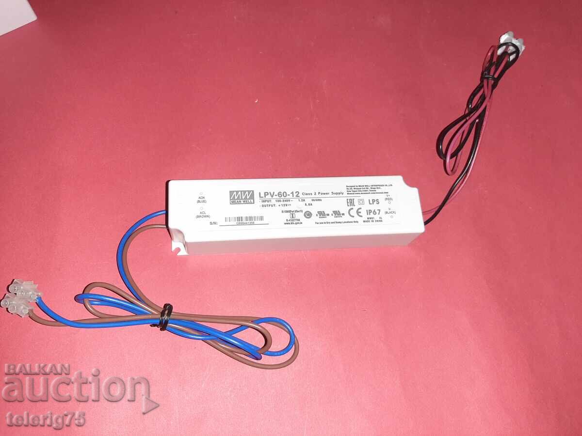 Τροφοδοτικό MW, LPV-60-12 για LED ταινίες 60W, 5A, 12V, IP67 με τιμή 20.00 BGN | € 10.23