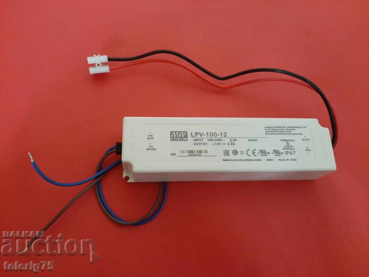 Sursă de alimentare MW, LPV-100-12 pentru benzi LED 100W, 8.5A, 12V, IP67 cu preț 37.00 BGN | € 18.92