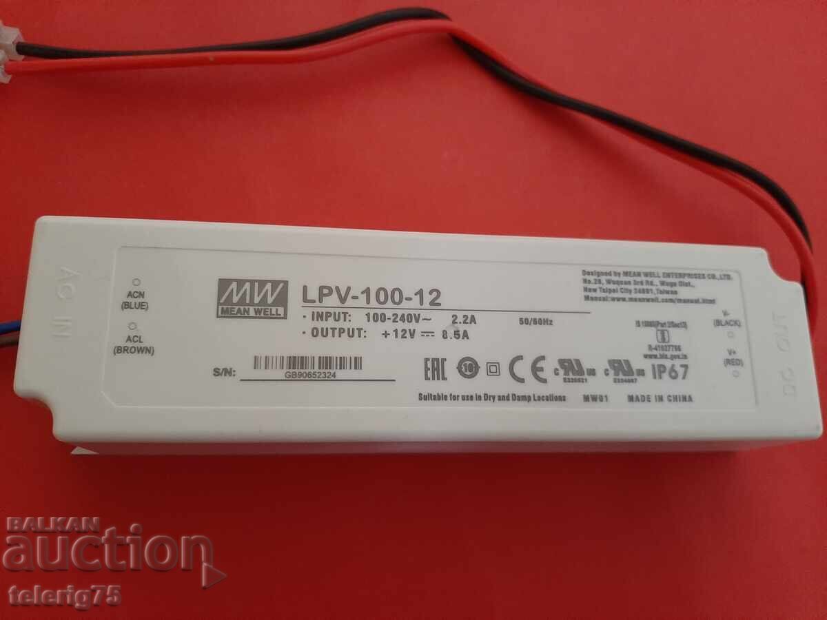 Sursă de alimentare MW, LPV-100-12 pentru benzi LED 100W, 8.5A, 12V, IP67