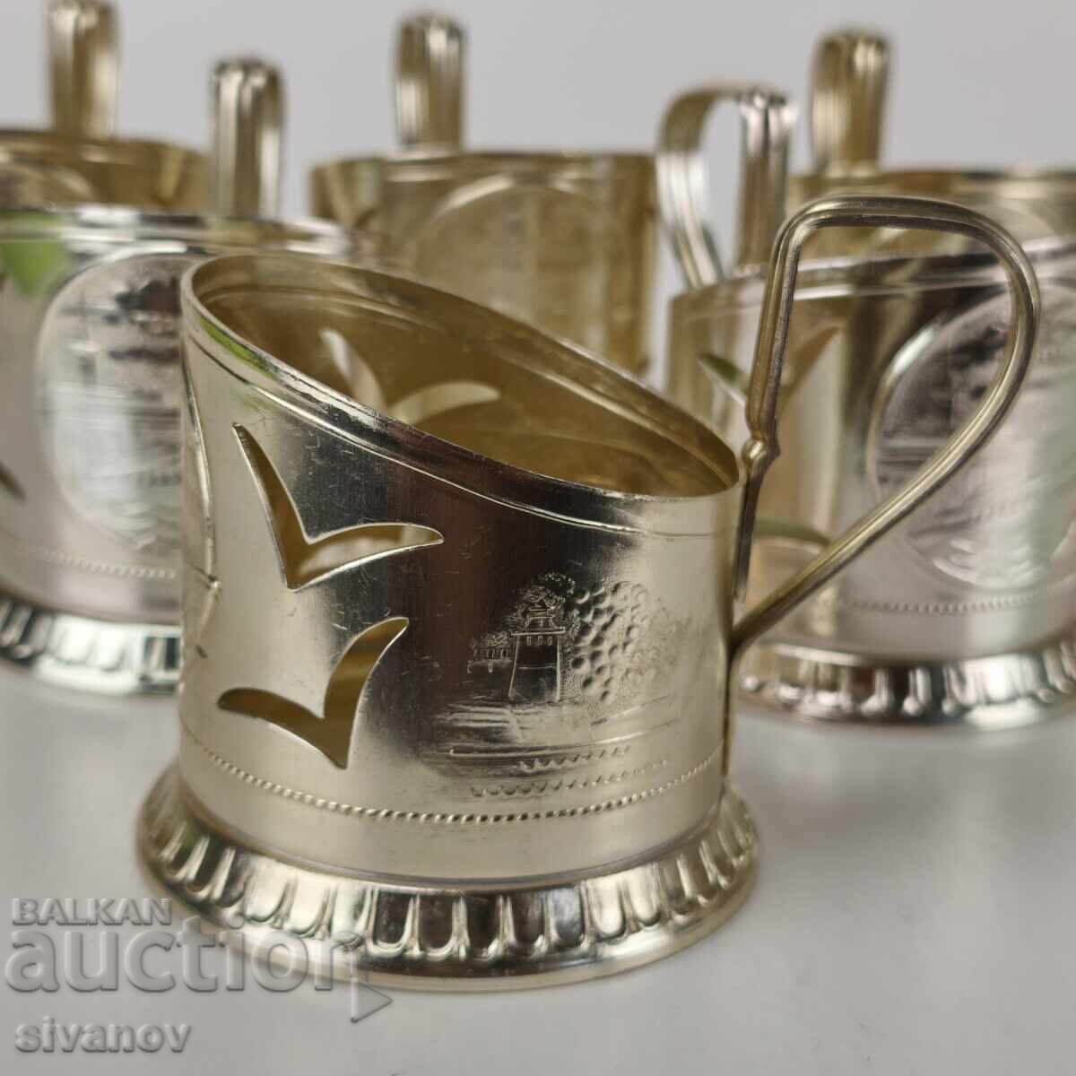 Auction Starter set of 6 glass coasters service USSR #5948 Auction Starter set of 6 glass coasters service USSR #5948