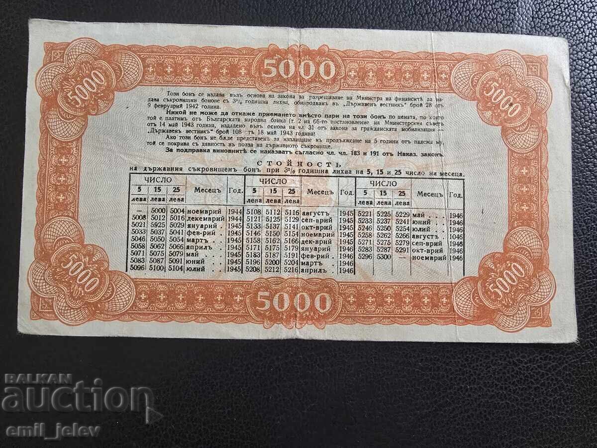 5000 lv. obligațiune de tezaur Regatul Bulgariei 1944 cu preț 129.99 BGN | € 66.46 5000 lv. obligațiune de tezaur Regatul Bulgariei 1944 cu preț 129.99 BGN | € 66.46