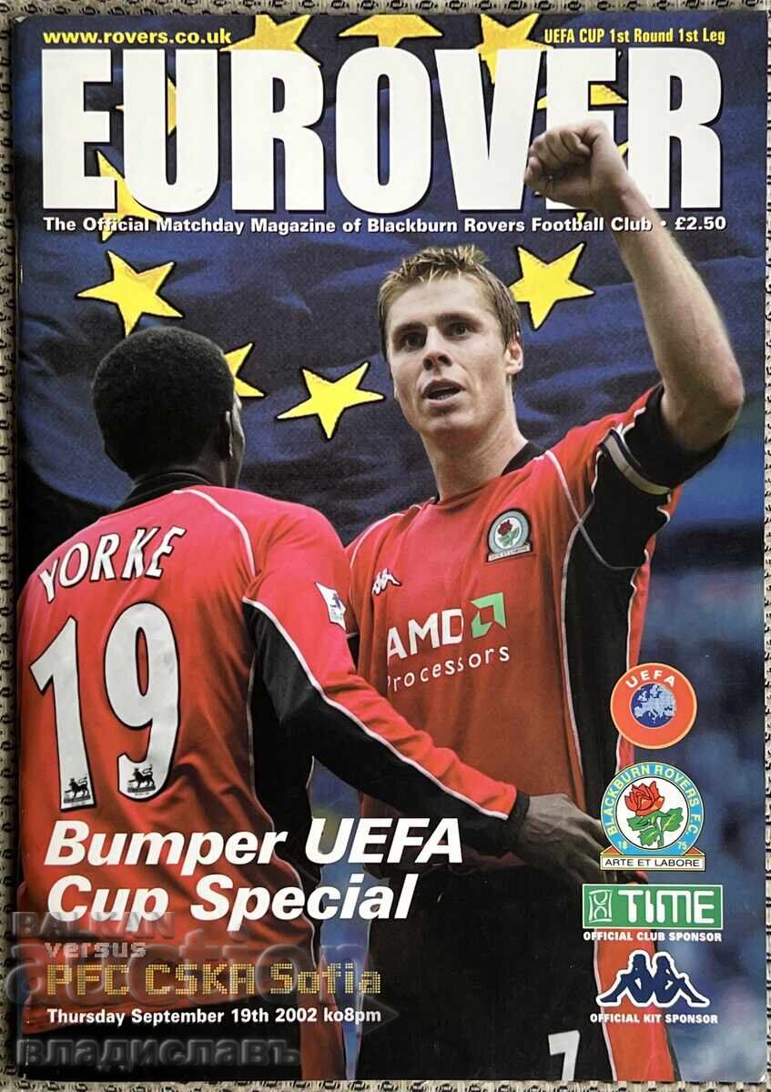 Program rar de fotbal Cupa UEFA Blackburn - CSKA 2002