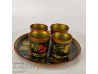 Παλιό σετ φλιτζανιών και δίσκου ζωγραφισμένα ΕΣΣΔ #5954