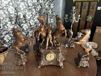 Antique fireplace clock with horse figurines