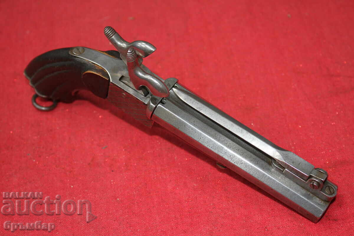Auction  Double-barreled Lefaucheux-type pistol with bayonet knife