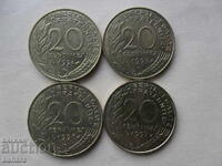 20 centimes 1994, 1995, 1996, 1997 France