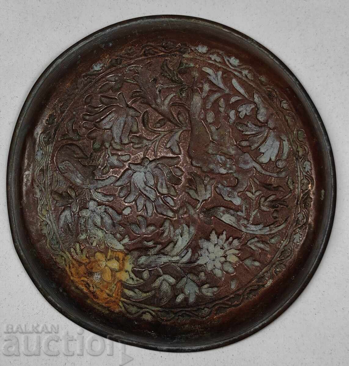 Delivery of END OF THE 19TH CENTURY COPPER DISH DEER BIRD HONEY POT Delivery of END OF THE 19TH CENTURY COPPER DISH DEER BIRD HONEY POT