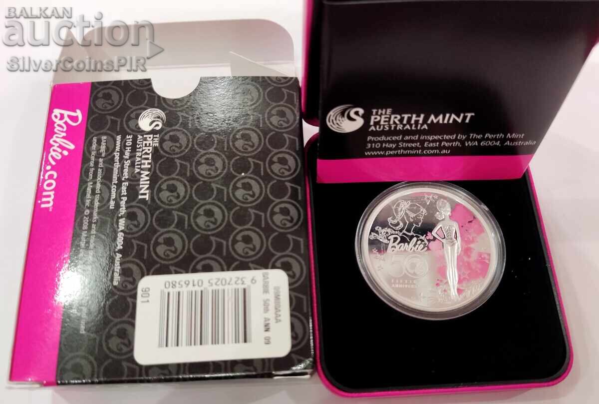 Auction Silver 50g. Barbie Doll 2009 Colored Tuvalu Auction Silver 50g. Barbie Doll 2009 Colored Tuvalu