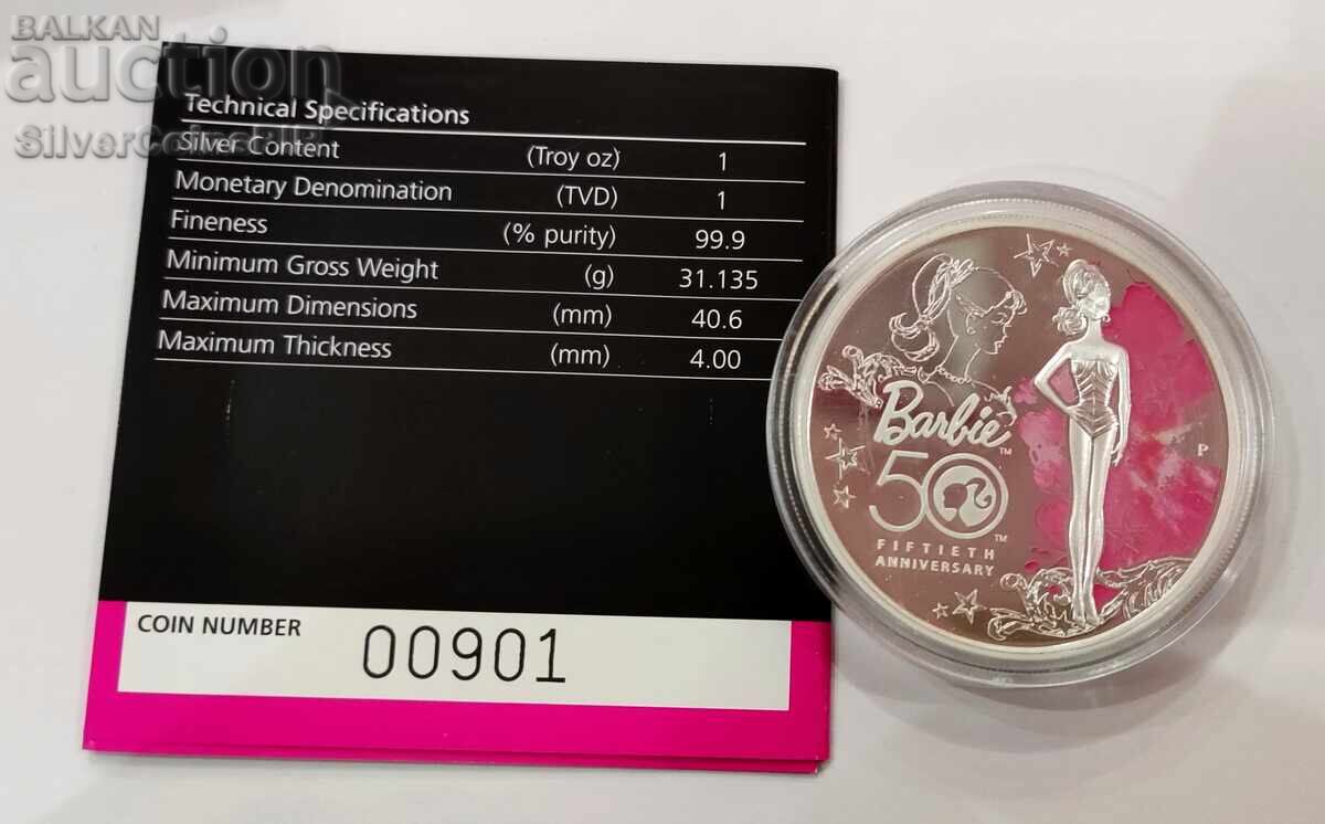 Silver 50g. Barbie Doll 2009 Colored Tuvalu - 5 Silver 50g. Barbie Doll 2009 Colored Tuvalu - 5