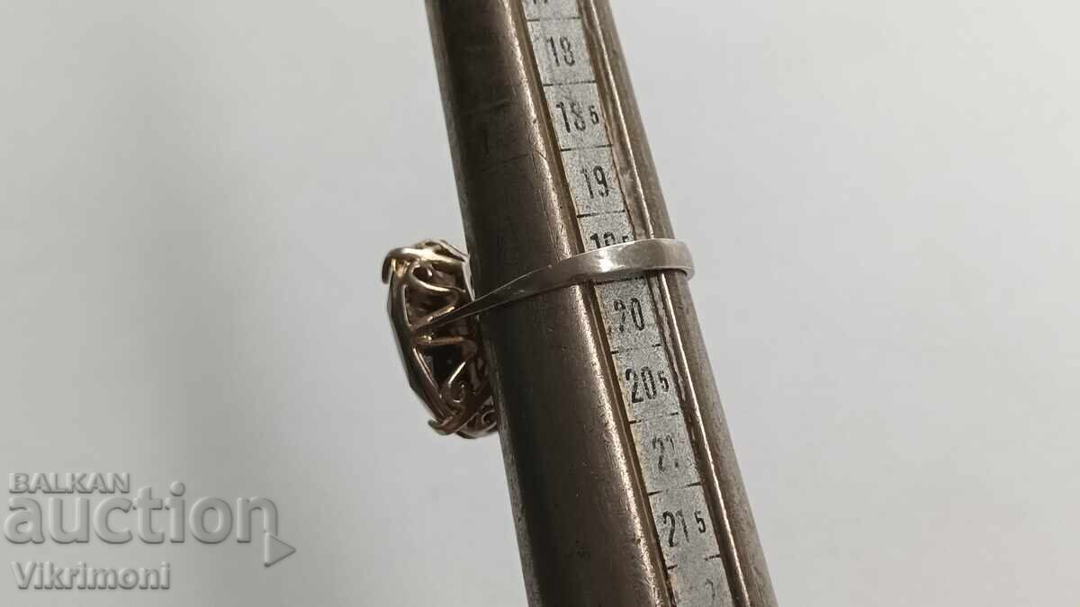 Ring, brown faceted quartz, gold plating, silver, markings - 5 Ring, brown faceted quartz, gold plating, silver, markings - 5