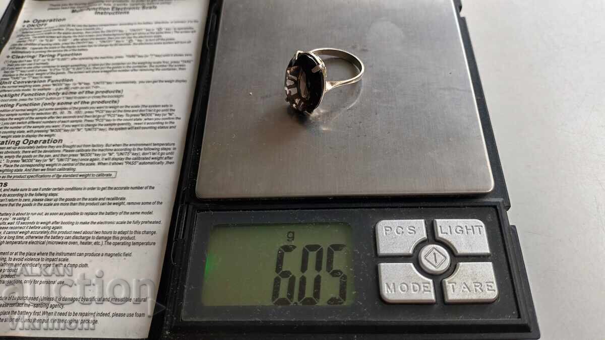 Ring, brown faceted quartz, gold plating, silver, markings - 6 Ring, brown faceted quartz, gold plating, silver, markings - 6