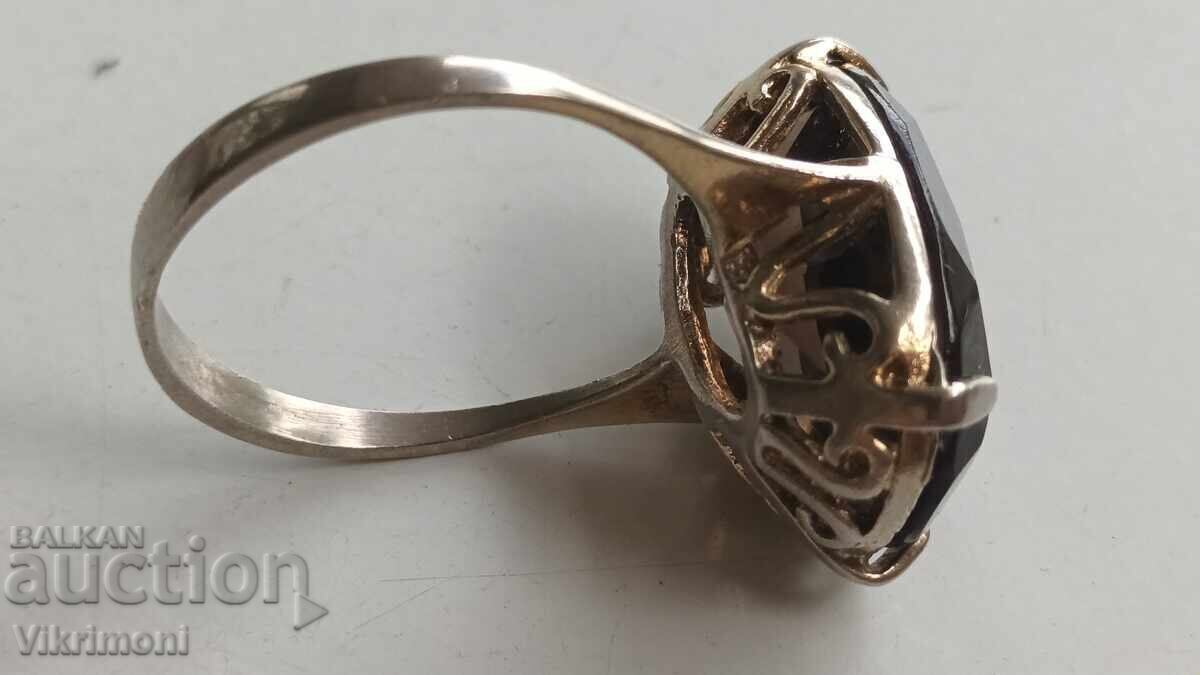 Ring, brown faceted quartz, gold plating, silver, markings - 7 Ring, brown faceted quartz, gold plating, silver, markings - 7