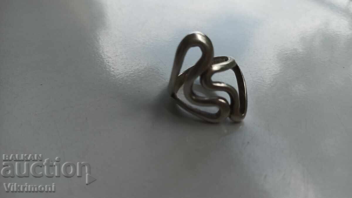 Inel 2 inimi, argint, marcaje - 5 Inel 2 inimi, argint, marcaje - 5