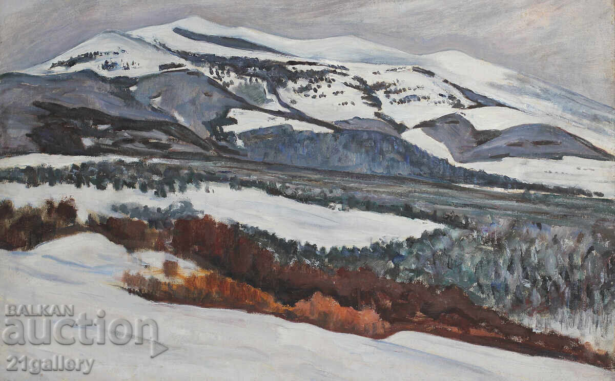 Зимен пейзаж,  маслени бои