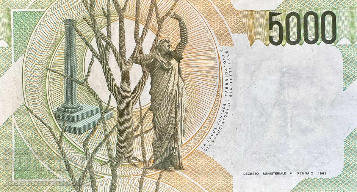 Italia 5000 Lire 1985 Pick 111 Ref 0521 cu preț 11.00 BGN | € 5.62 Italia 5000 Lire 1985 Pick 111 Ref 0521 cu preț 11.00 BGN | € 5.62