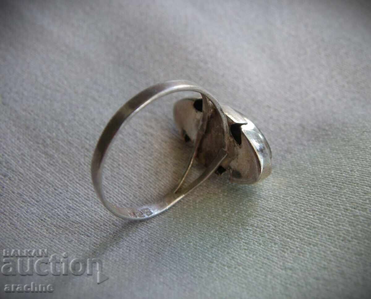 Παράδοση Ασημένιο, χειροποίητο σχεδιαστικό δαχτυλίδι με λαμπραδορίτη, Μεξικό