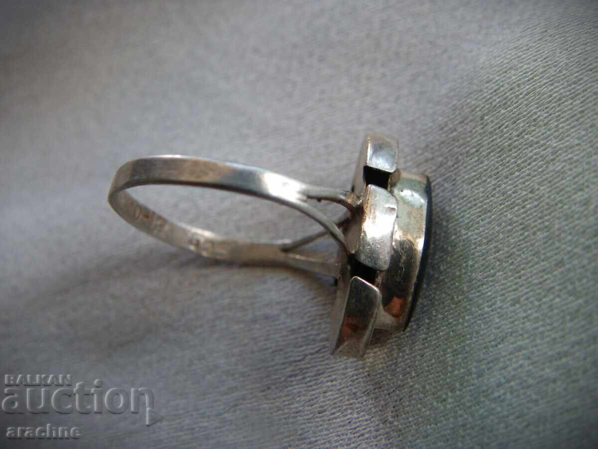 Ασημένιο, χειροποίητο σχεδιαστικό δαχτυλίδι με λαμπραδορίτη, Μεξικό - 5