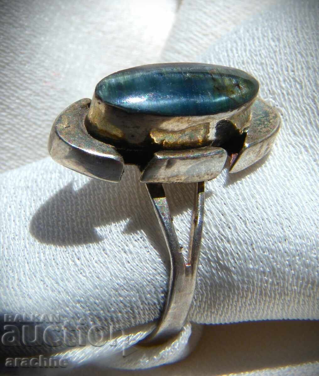 Ασημένιο, χειροποίητο σχεδιαστικό δαχτυλίδι με λαμπραδορίτη, Μεξικό - 6