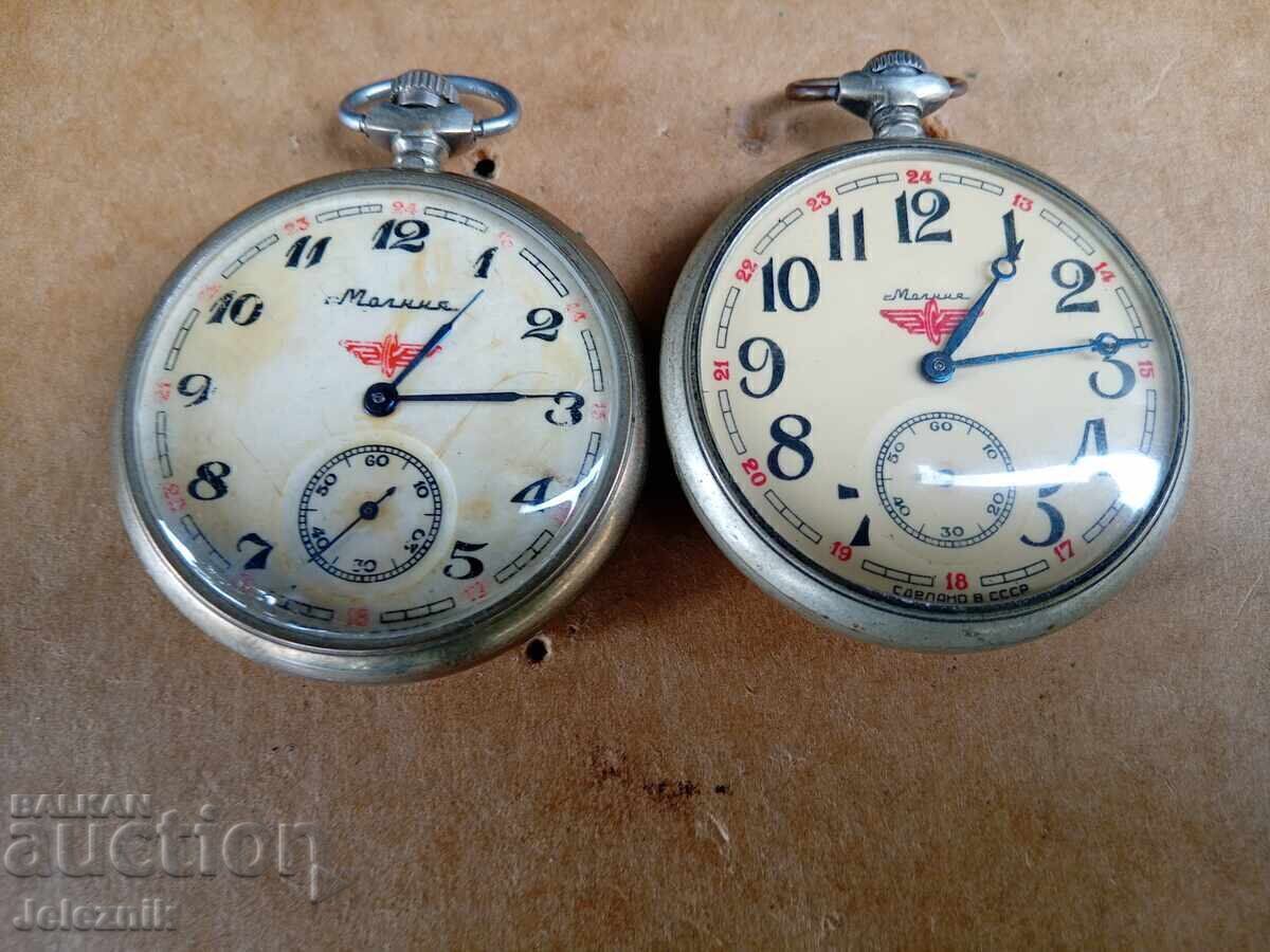 Livrarea 2×Ceasuri de buzunar Molnia Locomotiv - Funcționează Livrarea 2×Ceasuri de buzunar Molnia Locomotiv - Funcționează
