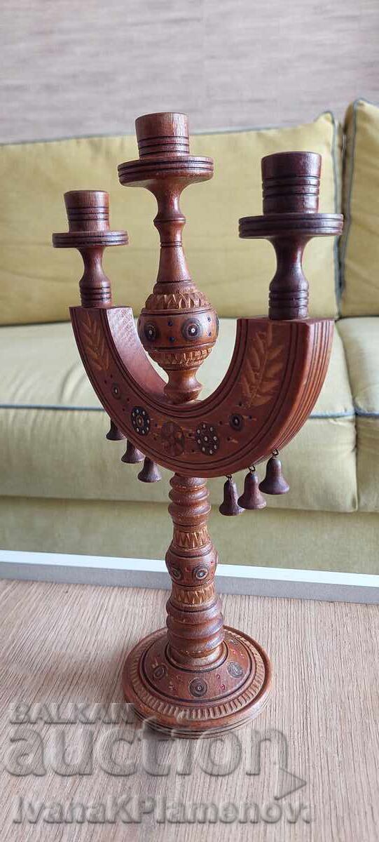 Auction  Wood carving candlestick for connoisseurs