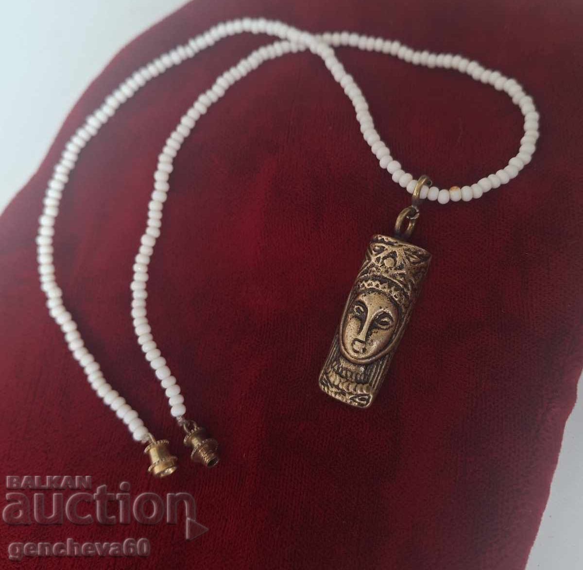 Beautiful antique bronze amulet totem, beads - 5