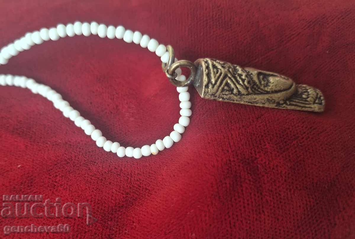 Beautiful antique bronze amulet, beads - 6