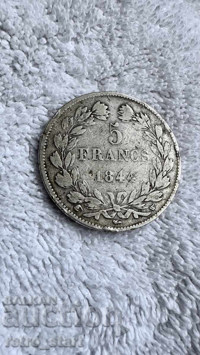 Доставка на 5 FRANCS  1844. Louis Philippe l Сребро